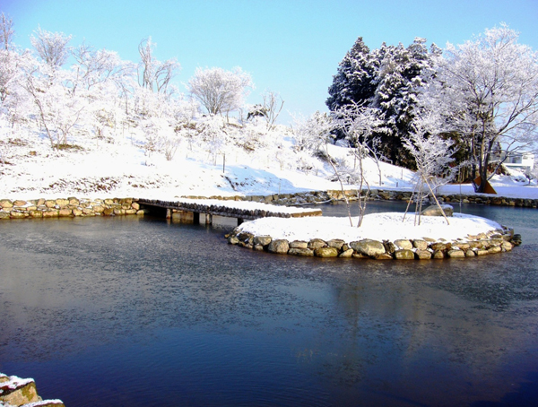 自社溜池の雪景色（平成22年2月14日撮影）